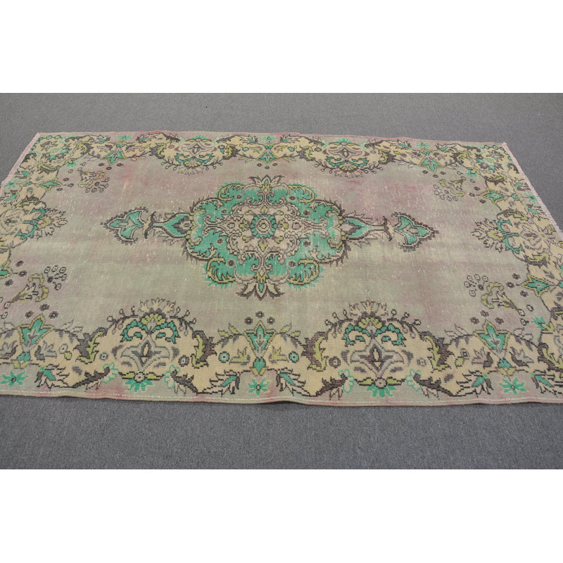 Tapis rétro, tapis de 4,9 x 8,1 pi, tapis turcs, tapis luxueux, tapis vert Anatolian