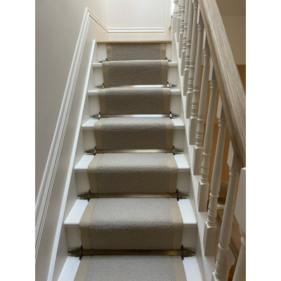 100% wool flat weave beige loop pile stair runner with beige border