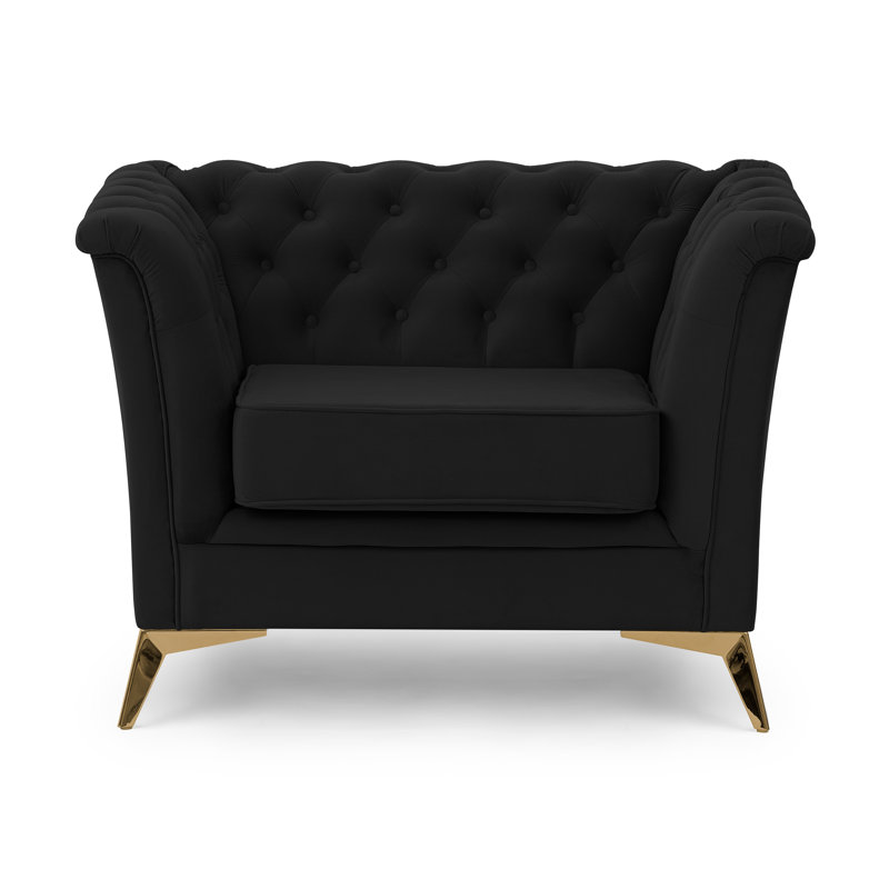 Whitby Velvet Chesterfield Chair, Gold, Black