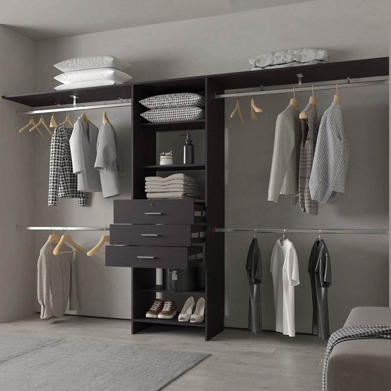 Système d'organisation modulaire pour placard avec tringles suspendues Wengue