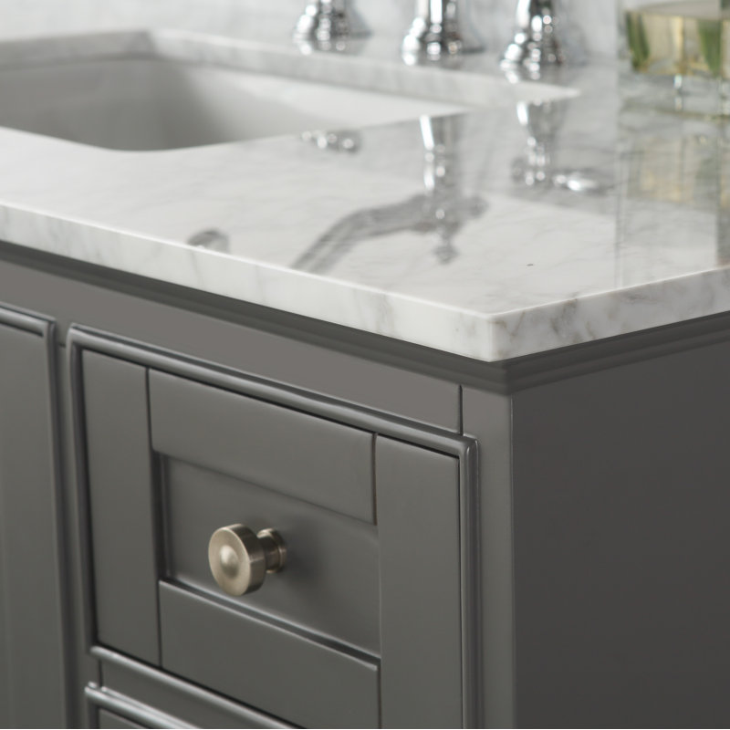 Audrey 48'' W Single Vanity, Sapphire Gray/Brushed Nickel, Carrara White Marble