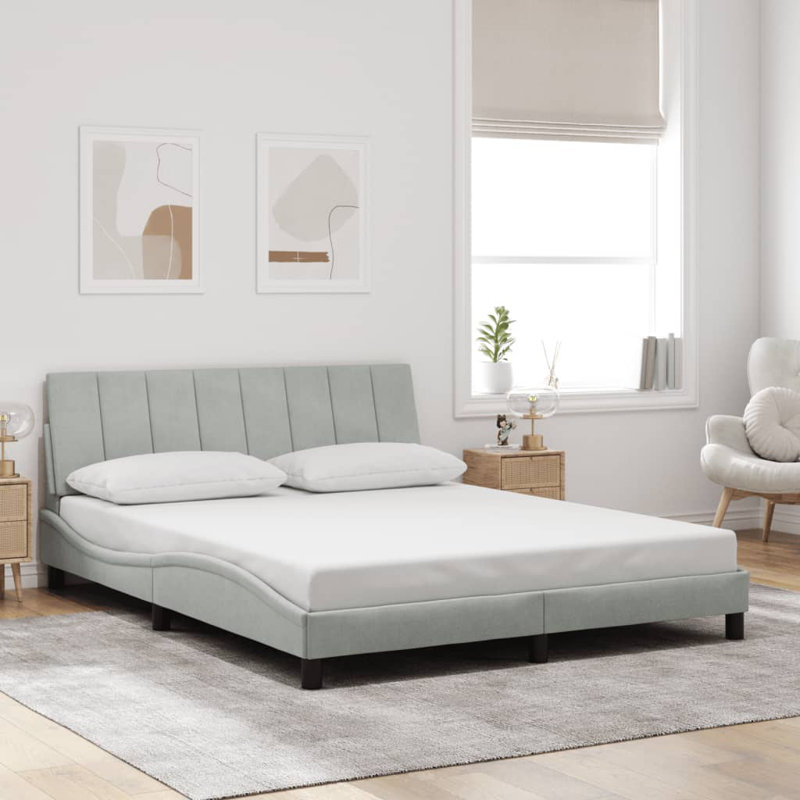 Structure de lit sans matelas Hanko velours gris clair 59,8 "x 79,9", Gris clair, Grand