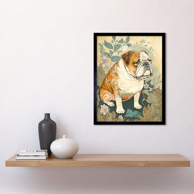 Bulldog With Ornate Pattern Fur Coat In Flower Field Modern Watercolour - Single Picture Frame Print