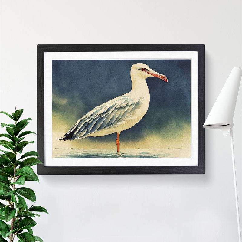 Watercolour Seagull Vol.1 1 Piece Single Picture Frame Wall Art, 46cm H x 64cm W, Black