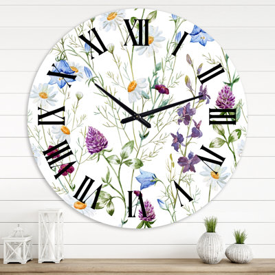 Wildflowers Chamomile And Clover Bell I - Traditional Wall Clock