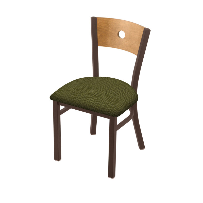 Voltaire 18'' H Upholstered Metal Maple Side Chair, Medium Maple, Bronze, Fabric-Graph Parrot
