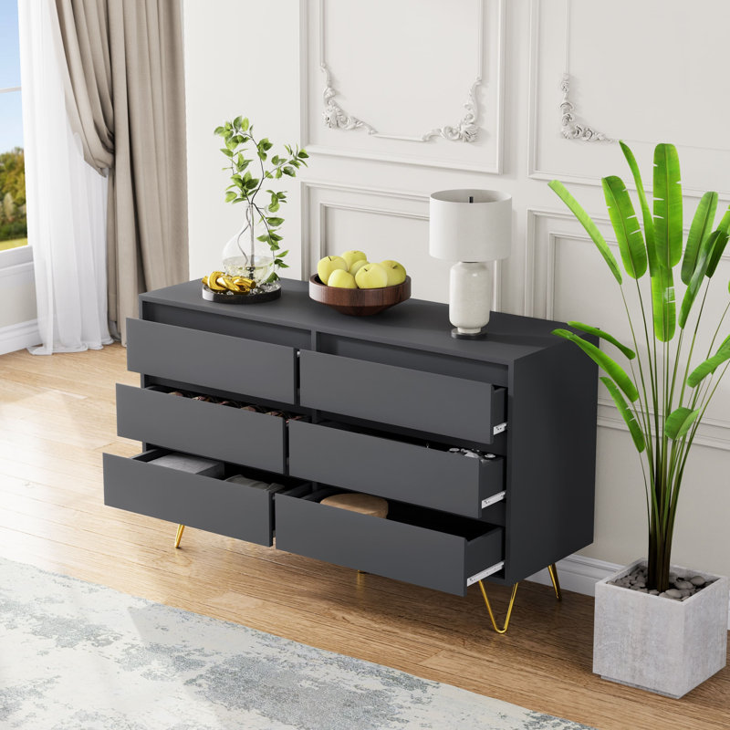 120cm W 6 - Drawer Chest of Drawers, Grey