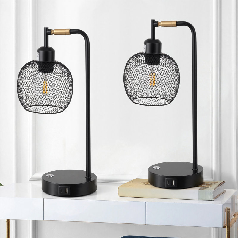 Industrial Dimmable Metal Desk Lamp with USB & Type-C & AC Outlet & Bulbs