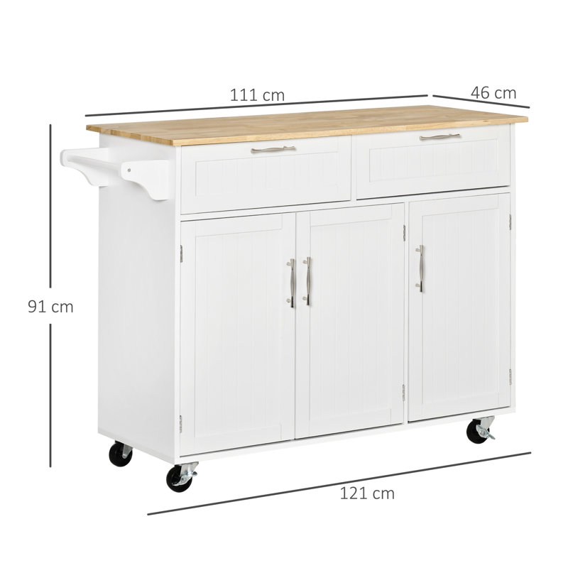 Raglesville Kitchen Island Utility Cart, with 2 Storage Drawers Dining Room White