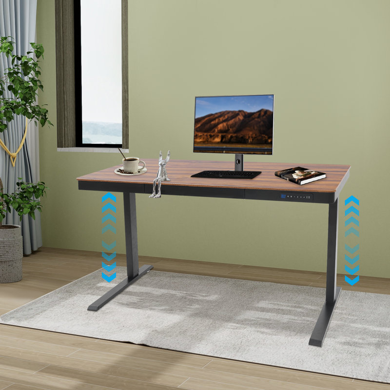 Bureau assis-debout électrique noir ergonomique avec 4 préréglages et roulettes à mémoire de forme, capacité de 220,46 lb