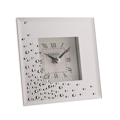 Roman Numeral Glass Quartz Movement / Crystal Tabletop Clock Silver
