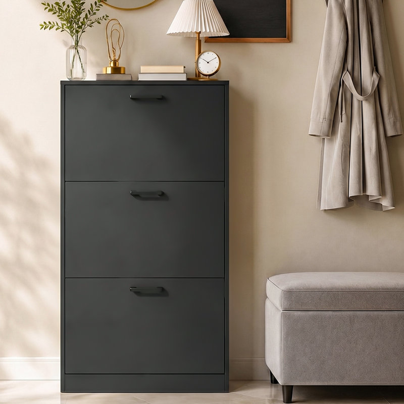 Shoe Cabinet with 3 Flip Drawers, Modern Narrow Freestanding Shoe Organizer with Large Capacity for Entryway,Hallway, Living Room, Black
