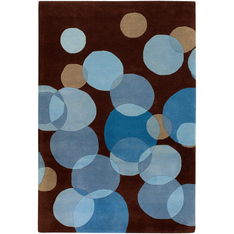 Tapis brun, vert et bleu en laine touffeté à la main Samual Authentic, Rectangle 5 pi x 7 pi 6 po,  Brun / vert / bleu 