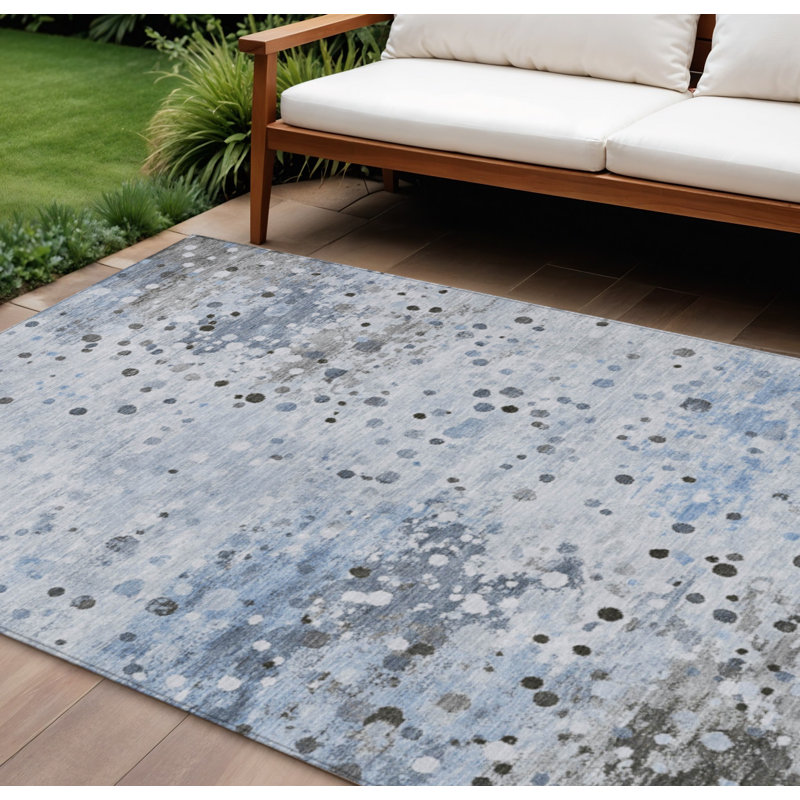 Tapis extérieur lavable abstrait bleu ciel et gris 9 pi x 12 pi