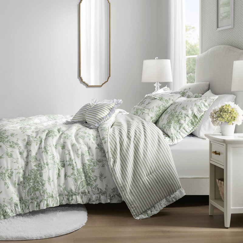 Premium King Bedding Sets, Soft Polyester, Sage Floral Farmhouse Home