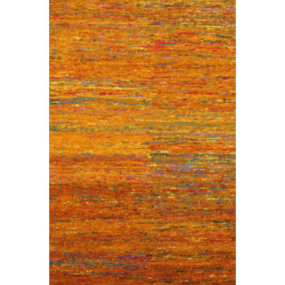 Tapis jaune / orange en laine / coton rectangulaire 4 pi x 6 pi sans motif et pas de couleur unie