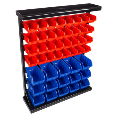 47 Bin Tool Organizer Wall Mountable Container with Removable Drawers for Garage Organization and Storage by Stalwart (Red/Blue)