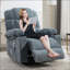 Fauteuils inclinables avec massage et amp; Chaleur, fauteuil inclinable berçant surdimensionné avec 2 porte-gobelets, port USB | Bleu marine | Métal Bois