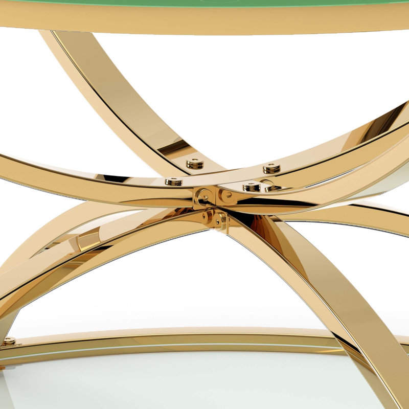 Table basse moderne en verre avec 2 niveaux, cadres en forme d'anneau, structure en métal et verre trempé transparent