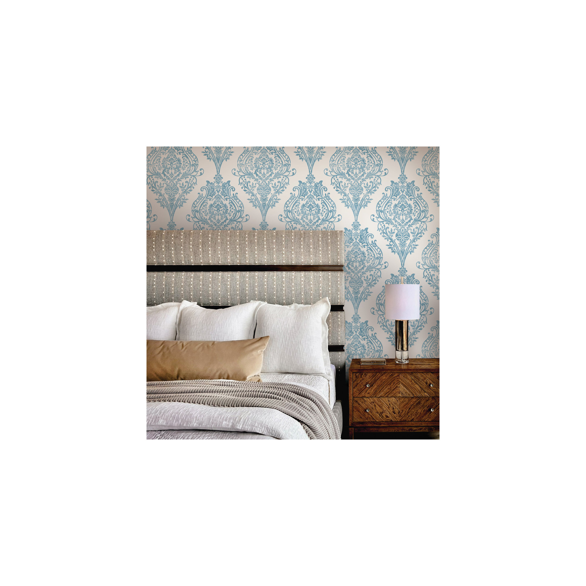 Kwon Damask Wallpaper, Coastal Blue