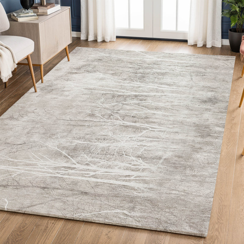 Premium Machine Washable Mayfield AMF2083 Floral Rug, Silver, 9' x 12'