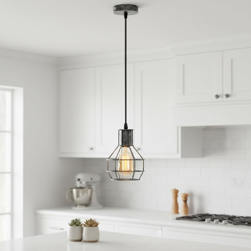 1 - Light Caged Pendant, Brushed Silver