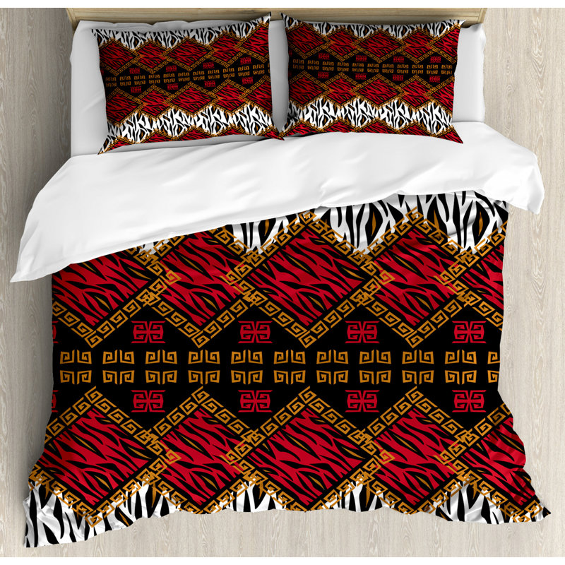 Rustic Geometric Shapes Duvet Cover, King Duvet Cover + 2 Pillow Sham