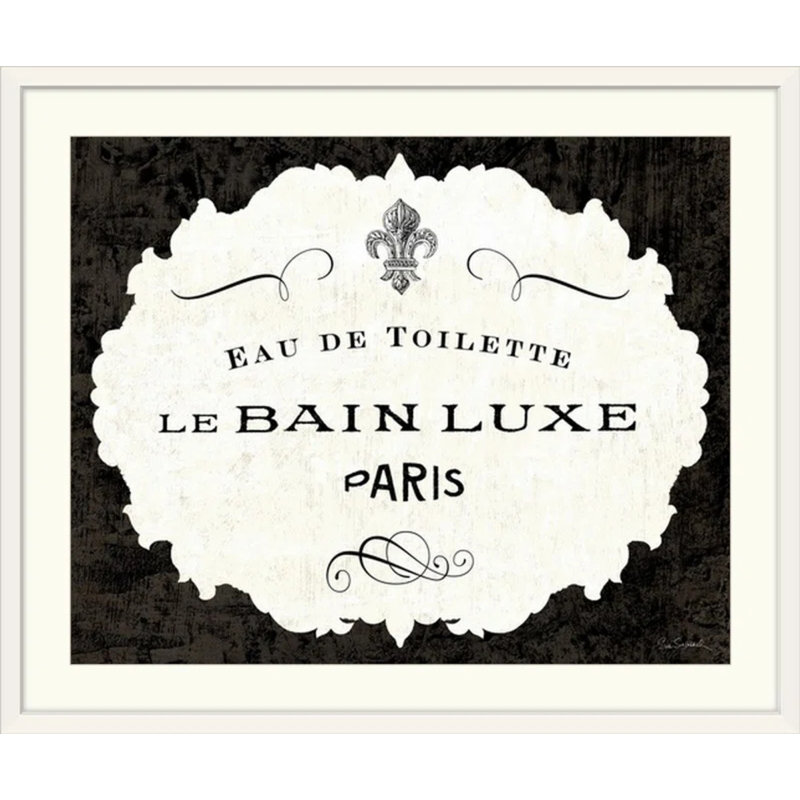 «Le Bain Luxe I» par Sue Schlabach - impression textuelle, Impression encadrée, H 37 po x l 44 po, Blanc