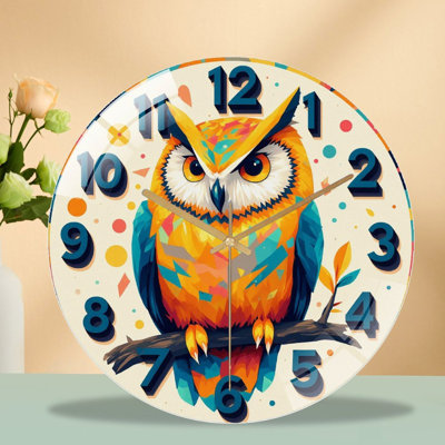 Horloge murale colorée hibou coloré - 12 po