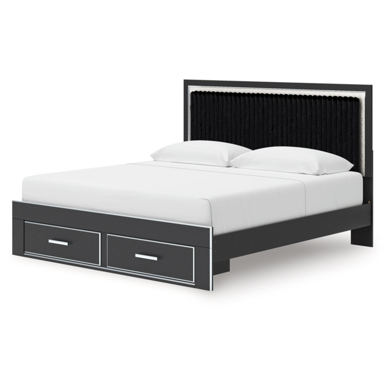 Laurentis King Upholstered Panel Storage Bed, Black, King