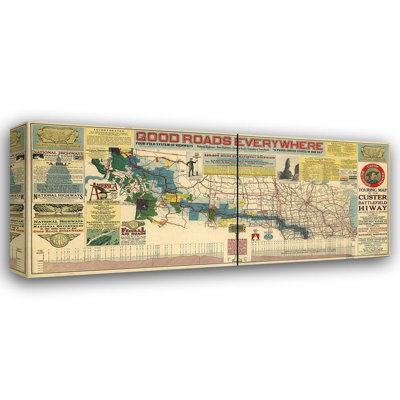Vintage Maps Canvas Art: Good Roads Everywhere A Touring Map of the Custer Battlefield Highway 1925