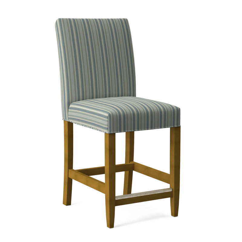 Manhattan Upholstered Stool with Solid Wood Frame, Green and Blue Stripe; 0252-54, Antique Black Finish