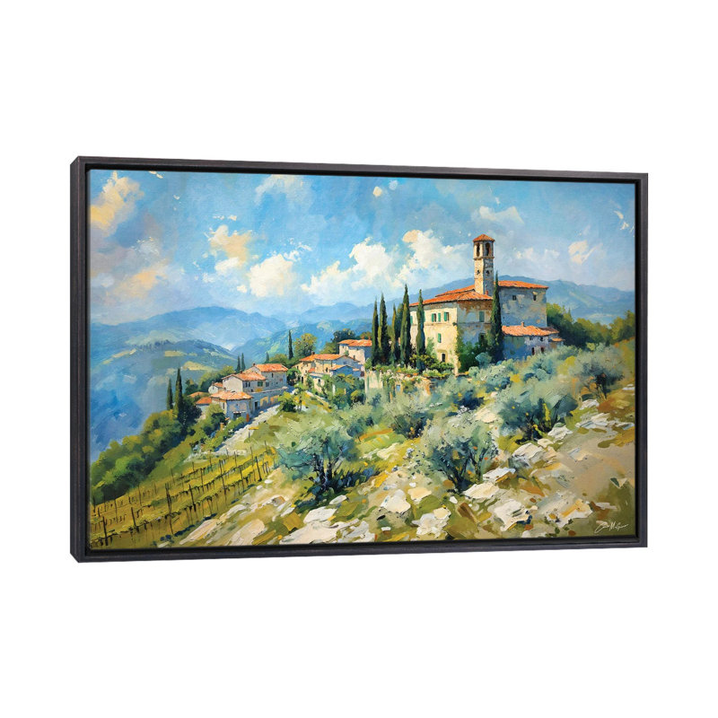«Tuscan Village On A Hill», reproduction d'art murale encadrée, H 18 po x l 26 po, Reproduction encadrée sans passe-partout