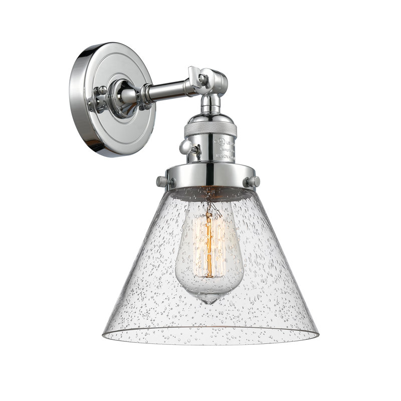 Applique murale 1 lumière Cone, Grainé, Ampoule incandescente rétro 60 watts, Chrome poli