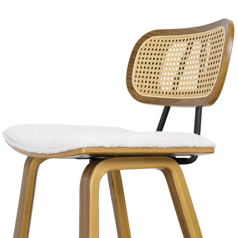 Upholstered Rattan Counter & Bar Stool, 3, Counter Stool (27.17"" Seat Height)", White Boucle