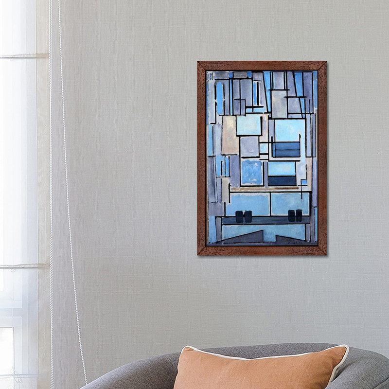 Composition No. 9, 1914 by Piet Mondrian - 1 Piece Painting on Canvas, 66.04 cm H x 45.72 cm W, Brown Framed