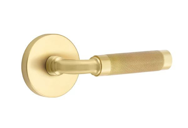 Emtek Select Privacy Interior Mortise w/ Disk Rosette & R-Bar Stem, Knurled Lever, Left, Satin Brass
