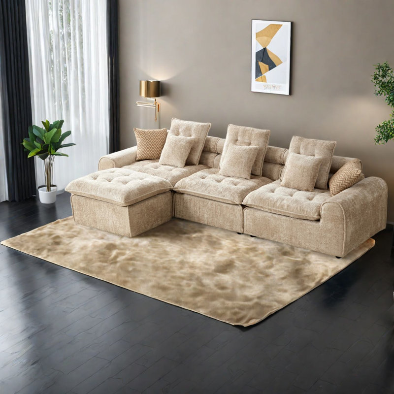 Grand canapé sectionnel, canapé moderne en forme de L en boucle camel pour la maison et la famille, Tanné