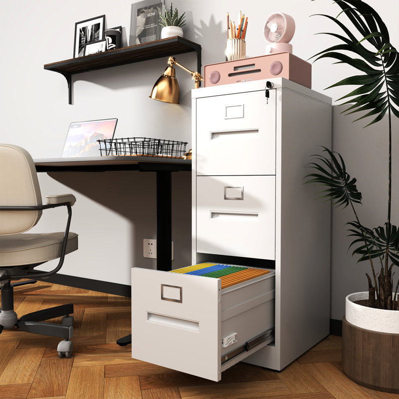 3 - Drawer Locked File Cabinet For Office/home, A4/legal Letter Storage, High Security Locking System, Tilting Design, Bearing Slides Lock Setup, Sliding Drawers