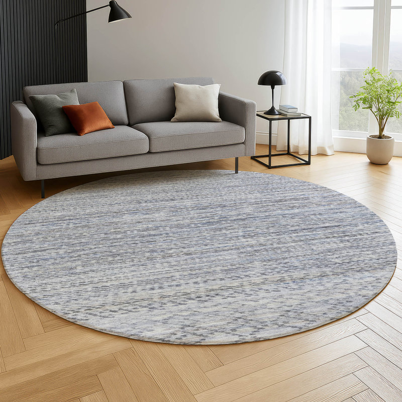 Premium Machine Washable Mayfield AMF2150 Striped Rug, Sky, Round 8'