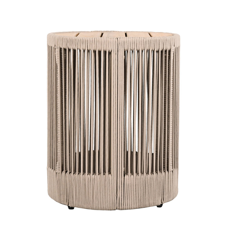 Weather - Mobilier de patio pour table d'appoint en corde et en bois, 18,68 pouces de hauteur, convenant au chevet avec utilisation détaillée, 15 de large, capacité de 175 lb