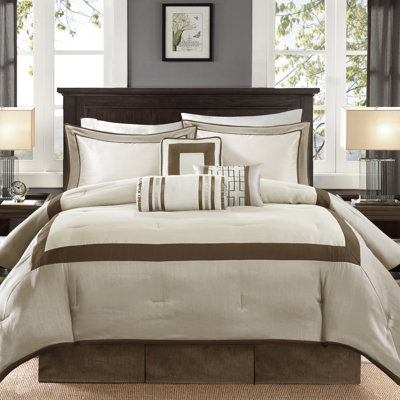Édredon pour lit très grand 7 pièces - taupe et coussins décoratifs bruns inclus Literie taupe / brun
