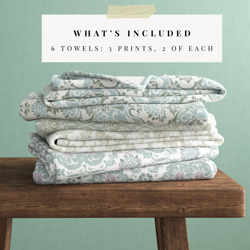 Torchon en coton, Imprimés gris et bleu