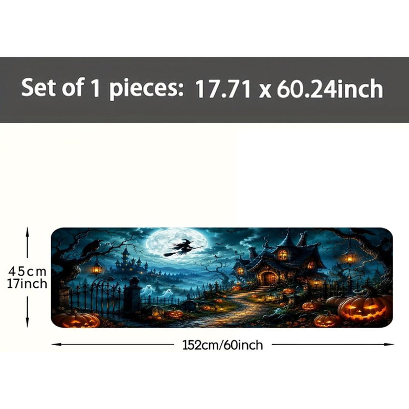 Tapis de cuisine Halloween Sorcière Lune Citrouille Maison, Tapis de cuisine en flanelle douce antidérapante, 51 x 81 cm