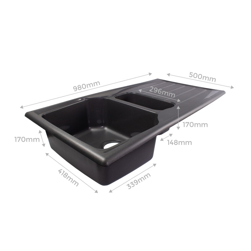 Belfry Kitchen Ostby 19.6mm W Fibreglass Drop-In Kitchen Sink with 1 Faucet Hole, Black
