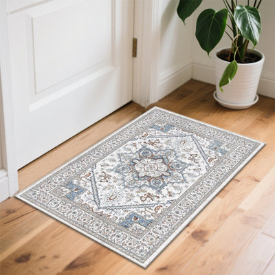 Gray Washable Rug Soft Living Room & Bedroom Rug Stylish Vintage Rug