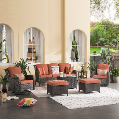 Wicker/Rattan 5 - Person Seating Group With Cushions