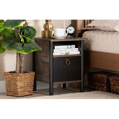 Kamile Two-Tone Rustic Brown And Black Finished Wood Nightstand