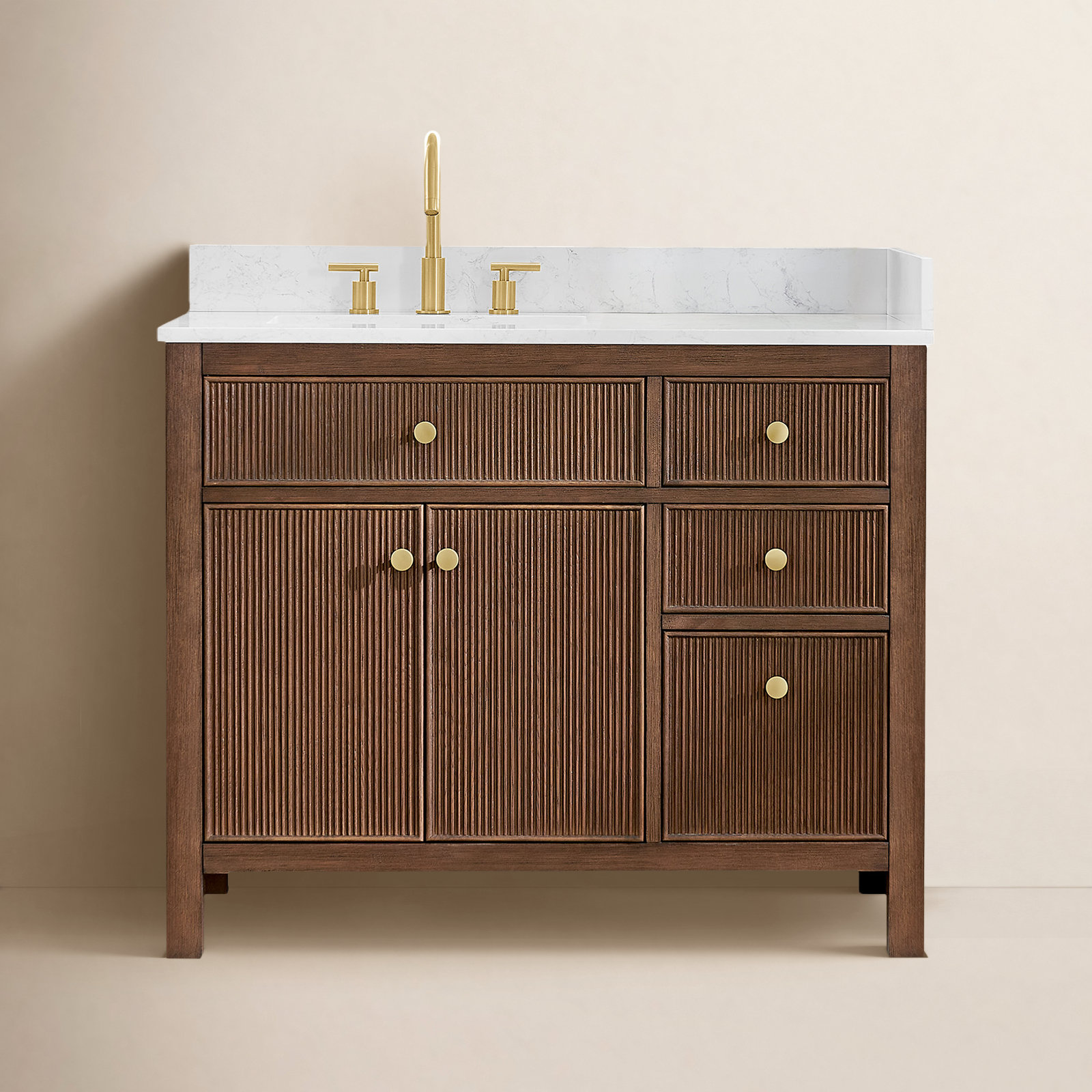 Lala 42" Single Bathroom Vanity, Brown Brushed Oak