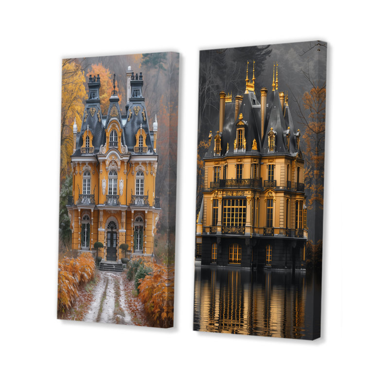 Huie - ensemble d'art mural 2 pièces Chateaus, H 28 po x l 24 po, Toile tendue sur cadre, Ne s’applique pas